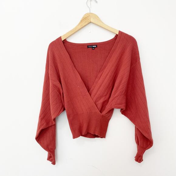 Fashion Nova Red Ribbed Knit Wrap Sweater Size Small - Picture 1 of 5